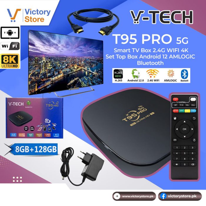 V-Tech T95 Pro Smart TV Box 2.4G WIFI 4K Set Top Box Android 12 Amlogic ...