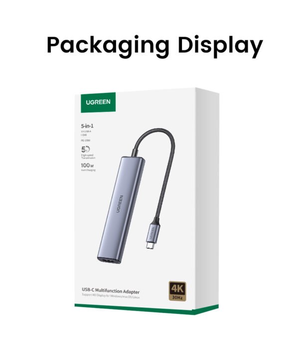 Ugreen 15495 Revodok 5-in-1 USB-C Hub with 4K HDMI, 100W PD, 3 USB-A Data Ports