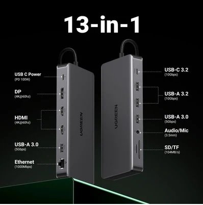 UGREEN 15978 REVODOK PRO 313 13 IN 1 USB C DUAL HDMI+DP MULTI DOCKING STATION