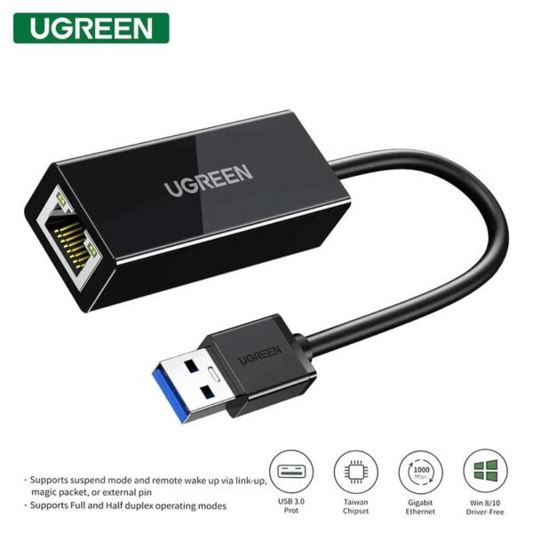 UGREEN 20256 USB 3.0 Gigabit Ethernet Adapter (Black)