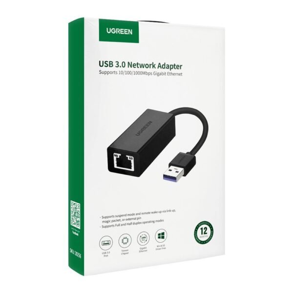 UGREEN 20256 USB 3.0 Gigabit Ethernet Adapter (Black)