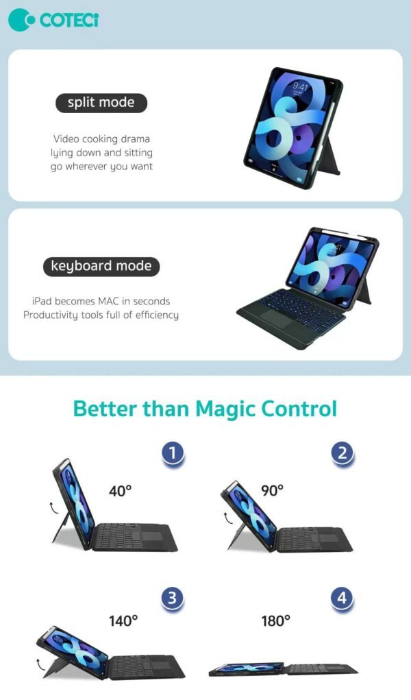 COTECi iPad Bluetooth Magnetic Detachable Keyboard Soft Case with Trackpad 12.9 Inch