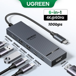 UGREEN 45363 Revodok 6-in-1 USB-C Hub with 10Gbps USB-C & USB-A Data Ports 4K@60Hz HDMI