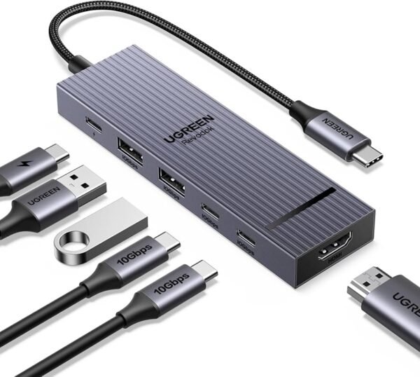 UGREEN 45363 Revodok 6-in-1 USB-C Hub with 10Gbps USB-C & USB-A Data Ports 4K@60Hz HDMI