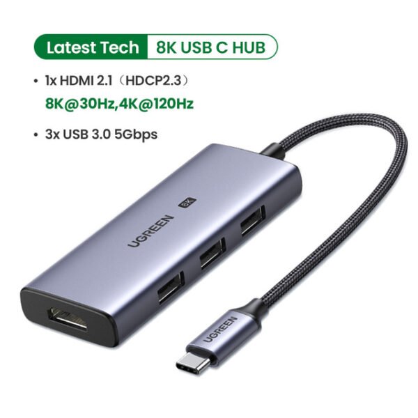 UGREEN 50629 USB-C 8K 4-IN-1 3XUSB 3.0, HDMI ADAPTER