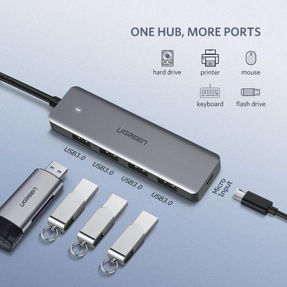 UGREEN 50985 USB Hub 3.0, USB Splitter 4 Ports Extender Slim Portable Data Hub, 5Gbps High Speed