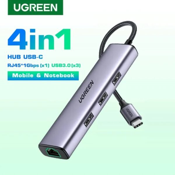 UGREEN 60600 USB-C TO 3 X USB3.0 HUB + RJ45 ADAPTER