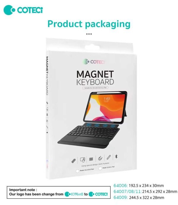 COTECi iPad Bluetooth Magnetic Detachable Keyboard Soft Case with Trackpad 10.2/10.5 Inch