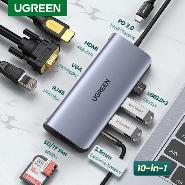 UGREEN 80133 10-IN-1 USB-C To MULTIFUNCTION ADAPTER