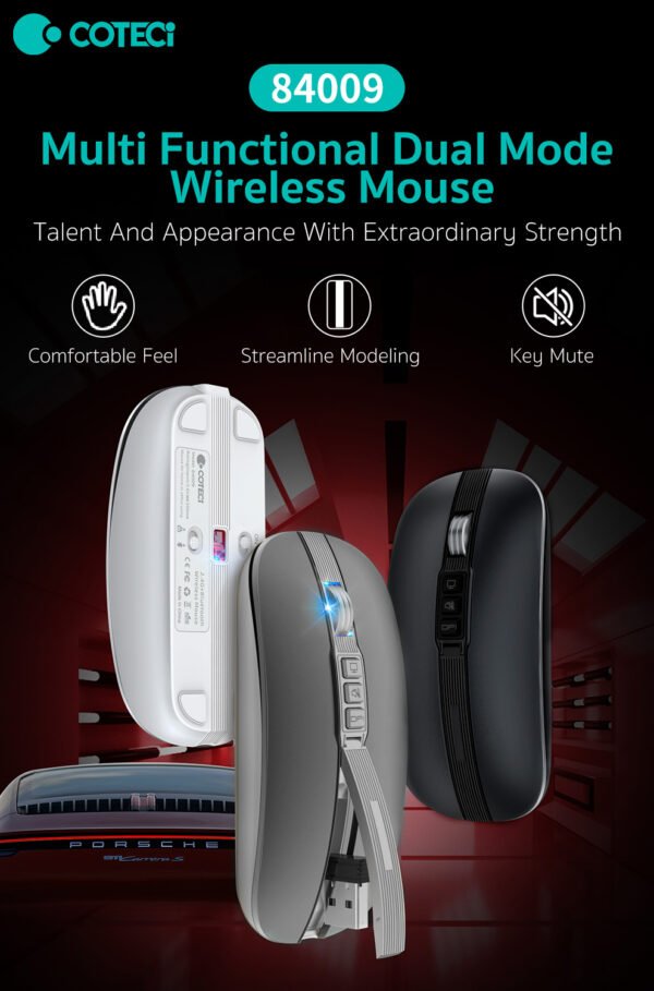 Coteci 84009-TS Dual Mode Bluetooth+Wireless Mouse Silent Ultra Thin