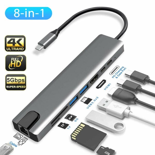 V-Tech Usb C to 8in1 MulitPort Hub
