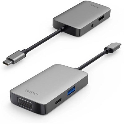 WIWU A513HVP 5in1 USB Hub Multi Ports VGA,HDMI,PD, 3.5mm Audio,USB 3.0