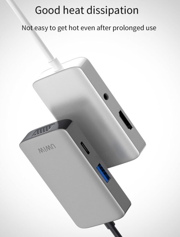 WIWU A513HVP 5in1 USB Hub Multi Ports VGA,HDMI,PD, 3.5mm Audio,USB 3.0