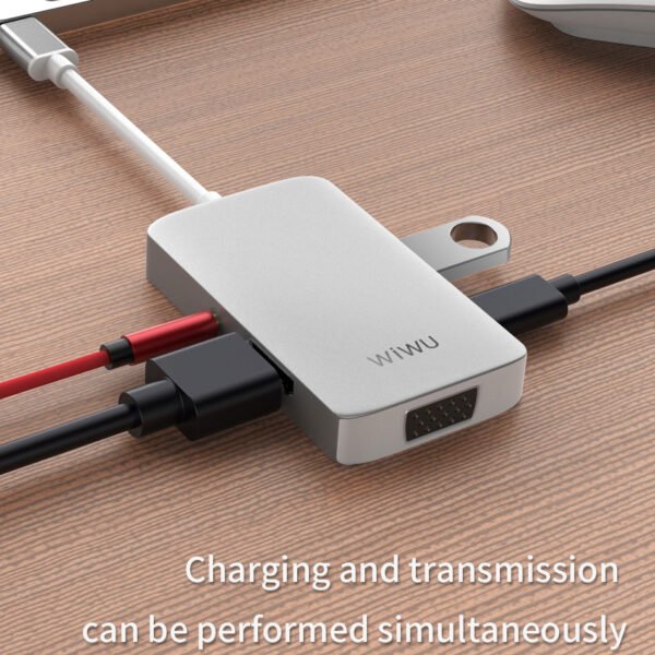 WIWU A513HVP 5in1 USB Hub Multi Ports VGA,HDMI,PD, 3.5mm Audio,USB 3.0