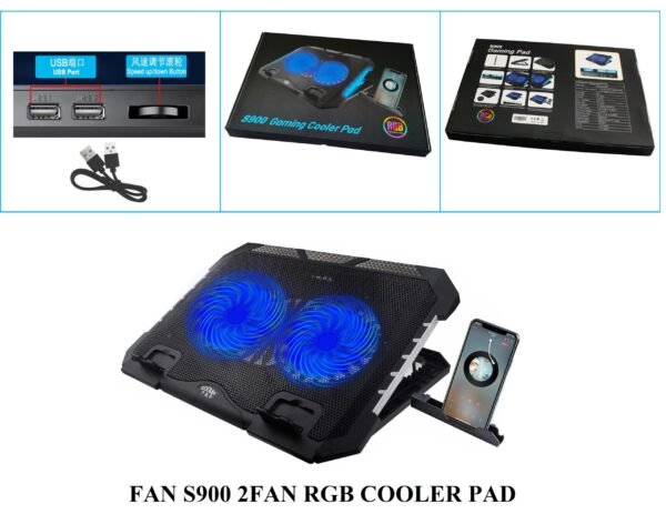 S900 Cooling Pad For 14-17 Inch Laptops Gaming Notebook Dual USB Ports Adjustable Height RGB Laptop Cooling Pad Stand