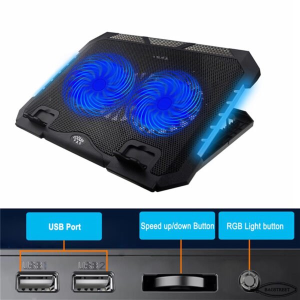 S900 Cooling Pad For 14-17 Inch Laptops Gaming Notebook Dual USB Ports Adjustable Height RGB Laptop Cooling Pad Stand