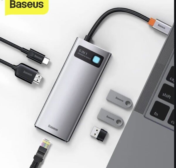 Baseus Metal Gleam Series 6-in-1 Multifunctional Type-C HUB Docking Station Gray Type-C to HDMI*1+USB3.0*3+PD*1 +RJ45*1
