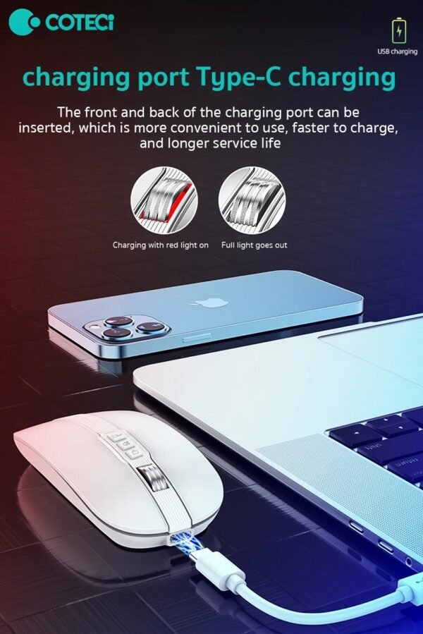 Coteci 84009-TS Dual Mode Bluetooth+Wireless Mouse Silent Ultra Thin