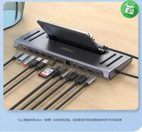 ONTEN 12in1 OTN-9199 USB C to Dual 4K HDMI Adapter, USB C HUB Dual Monitor for Windows 4KHDMI*2,100WPD SD/TF,USB3.0,USB C, Ethernet,Laptop Docking Station