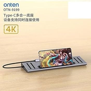 ONTEN 12in1 OTN-9199 USB C to Dual 4K HDMI Adapter, USB C HUB Dual Monitor for Windows 4KHDMI*2,100WPD SD/TF,USB3.0,USB C, Ethernet,Laptop Docking Station