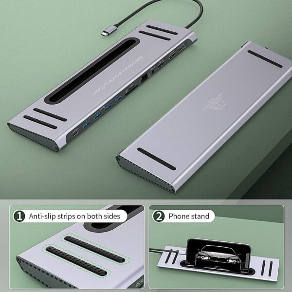 ONTEN 12in1 OTN-9199 USB C to Dual 4K HDMI Adapter, USB C HUB Dual Monitor for Windows 4KHDMI*2,100WPD SD/TF,USB3.0,USB C, Ethernet,Laptop Docking Station