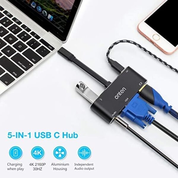 ONTEN OTN-9573S 5in1 Type-C To 4K HDMI / VGA / Audio / USB 3.0 / PD Hub
