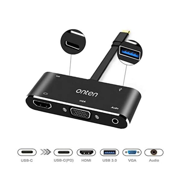 ONTEN OTN-9573S 5in1 Type-C To 4K HDMI / VGA / Audio / USB 3.0 / PD Hub