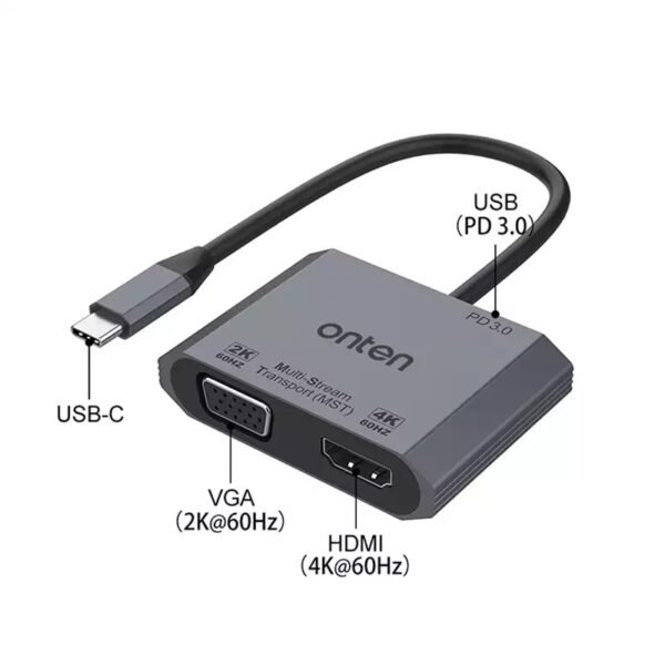 ONTEN OTN-M205 3in1 USB-C to HDMI+VGA+PD Adapter, 1080P VGA and 4K HDMI