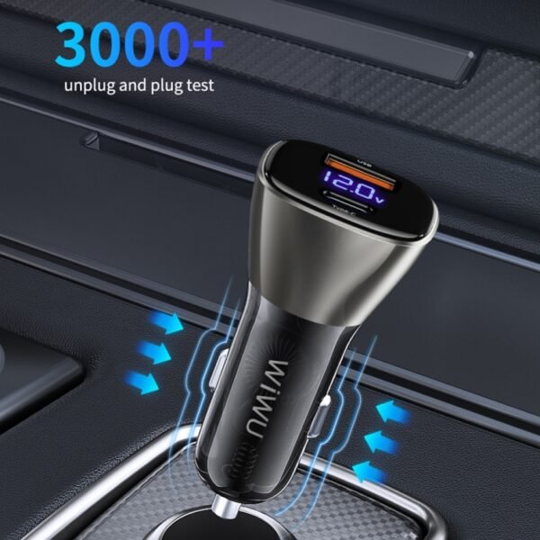 Wiwu PC500 72W PD QC3.0 Ultra Fast Charging Supported Digital Display Car Charger Head