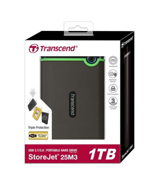 Transcend 1TB StoreJet 25M3 USB3.1 Slim Portable Hard Drive Shock-Resistant