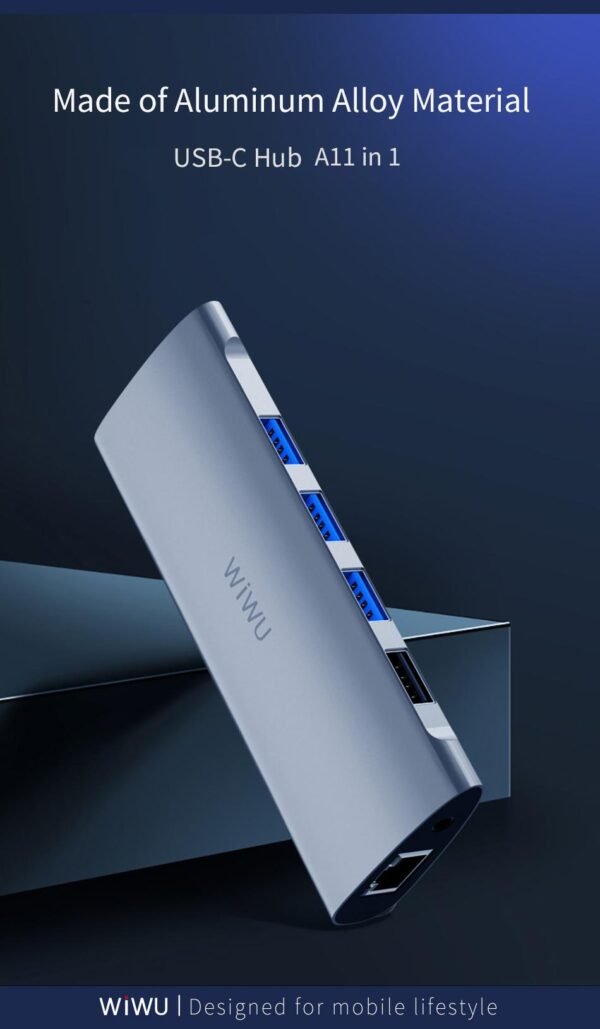 Wiwu Type C to 11 in 1 Lan+Type C+Sd+Tf+Usb 3.0 4+Audio+Hdmi+Vga