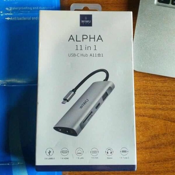 Wiwu Type C to 11 in 1 Lan+Type C+Sd+Tf+Usb 3.0 4+Audio+Hdmi+Vga