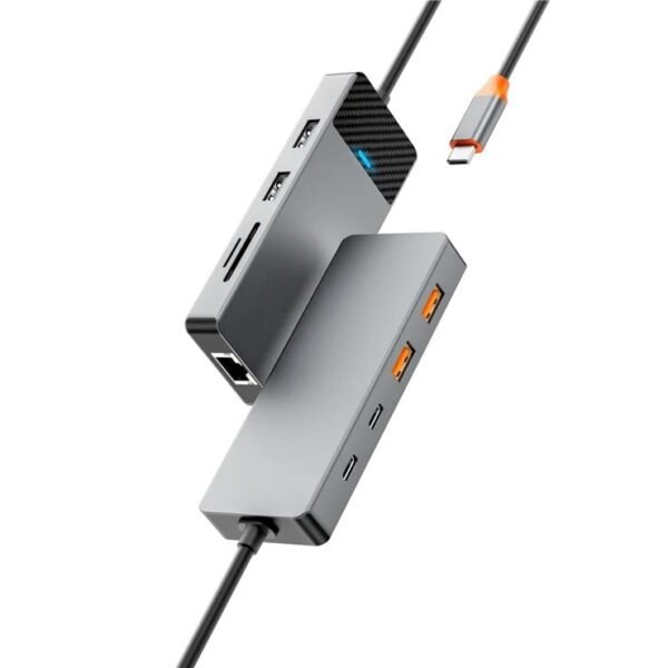 WIWU LINKER A923RPT 9in1 USB-C Adapter to USB 3.1×2+USB 2.0×2+PD 100W+USB-C 3.1+2 Card Reader Slots+LAN 1000Giga