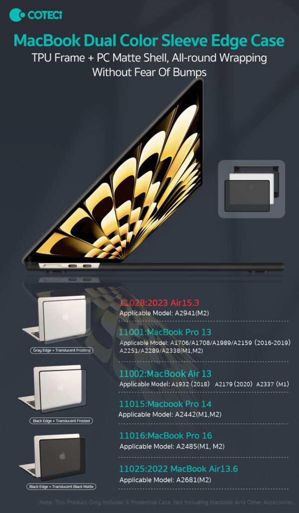 Coteci Tpu Frame+ PC Frosted Shell For Macbook 13.3 Air M1 2020 (A2337,A2179)