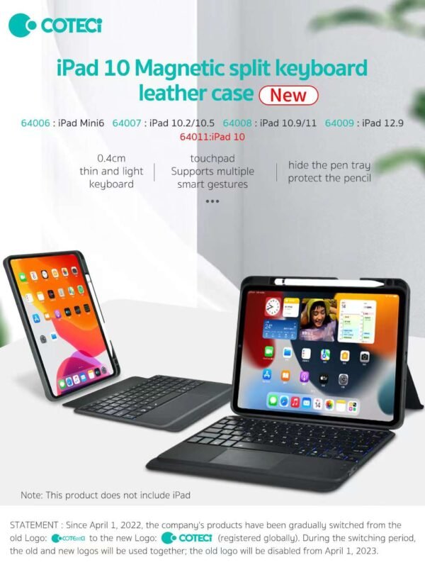 COTECi iPad Bluetooth Magnetic Detachable Keyboard Soft Case with Trackpad 12.9 Inch
