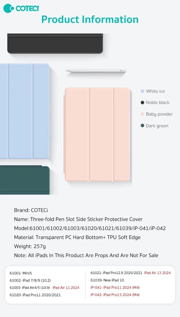 COTECi Three-fold Pen slot TPU Protective case for iPad