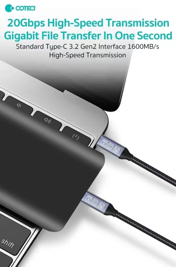 Coteci Usb3.2 Gen2 Full Funcation Cable 240W Braided 2M