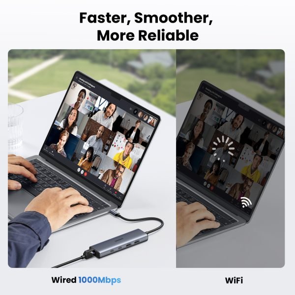 Ugreen 45320 USB-C to Ethernet Adapter, 10Gbps Data Ports 5 in 1 USB C Hub Ethernet with 2* USB-C 3.2, USB-A 3.2/2.0, Gigabit RJ45