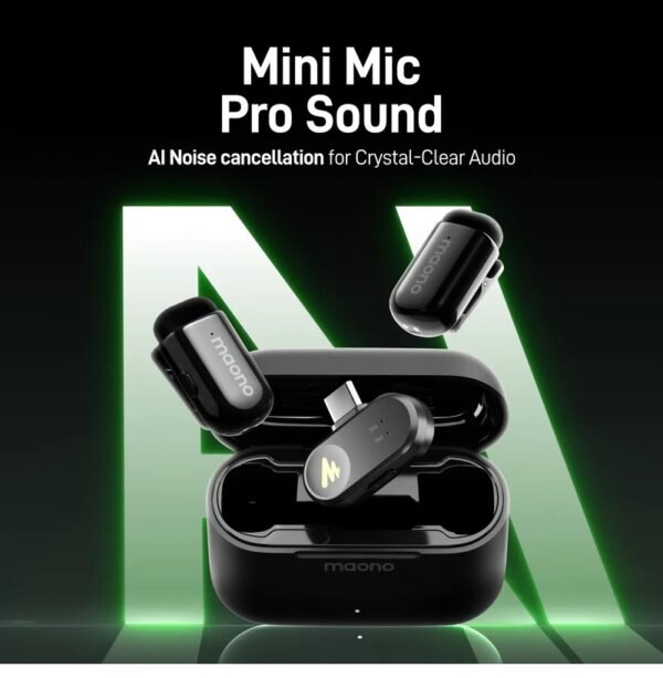 MAONO Wave T1 Mini Wireless Lavalier Microphone, USB-C Plug, AI Noise Cancellation