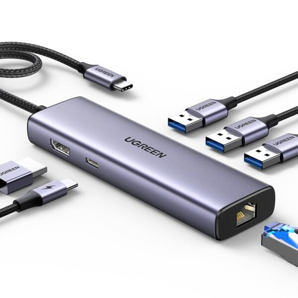 Ugreen 45000 (6in1) USB C To 2*USB3.0, 1*Usb C, 1*HDMI 60Hz, 1*Giga Lan, 1*PD