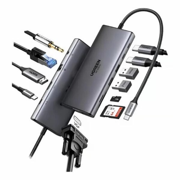 Ugreen 45520 (11in1) USB C TO 2*USB,1*VGA, 1*HDMI,1*RJ45, 1*SD,1*TF,1*3.5mm,1* PD,2*Usb C