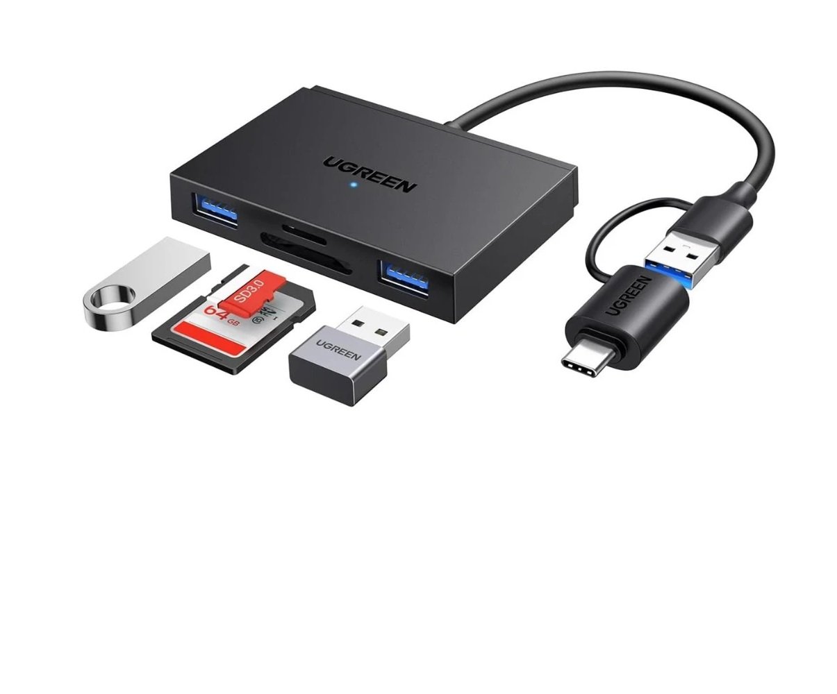 Ugreen 45167 USB-C 4 In 1 Card Reader With 2X USB3.0 + 1X SD/TF
