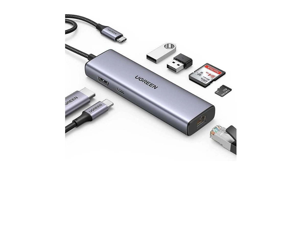UGREEN 90568 7-in-1 USB C Hub 4K HDMI Multiport Adapter with 1Gbps Ethernet, 100W PD, 2 USB 3.0, SD/TF Card Reader