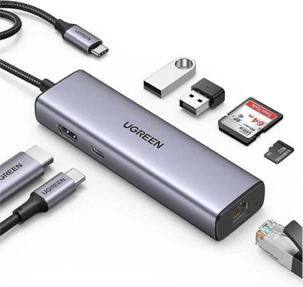 UGREEN 90568 7-in-1 USB C Hub 4K HDMI Multiport Adapter with 1Gbps Ethernet, 100W PD, 2 USB 3.0, SD/TF Card Reader