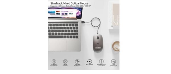 UNITEK  SLIMTRACK WIRED OPTICAL MOUSE T060BGY01