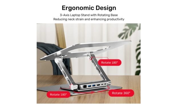UNITEK LAPTOP STAND 360° ROTATING BASE WITH DETACHABLE USB-C HUB D1109B01