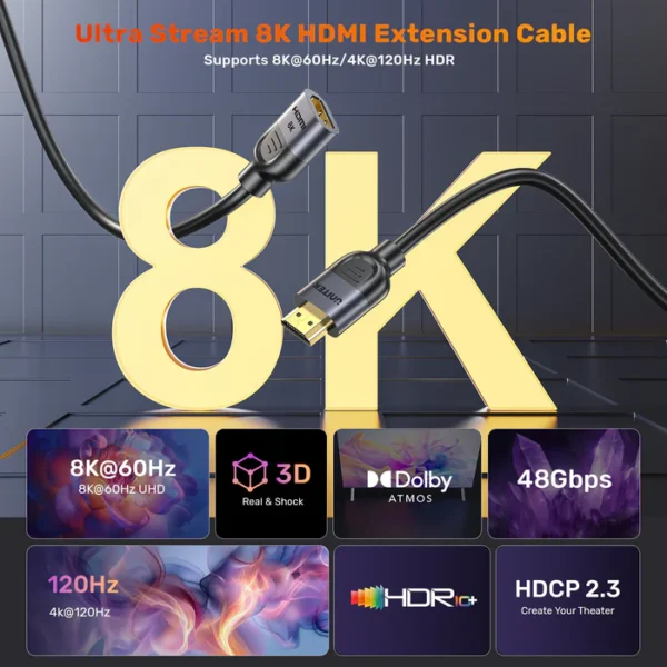 UNITEK ULTRA STREAM 8K@60HZ HDMI EXTENSION CABLE (C11091AGY01)2M