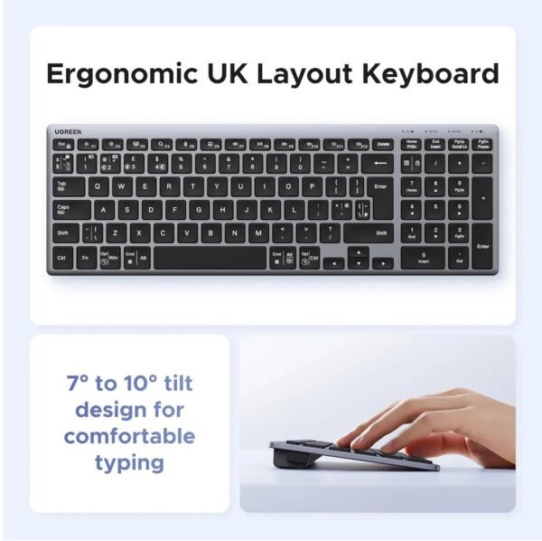UGreen 75163 Wireless Keyboard, Bluetooth Keyboard with UK Layout, Mini and Rechargeable