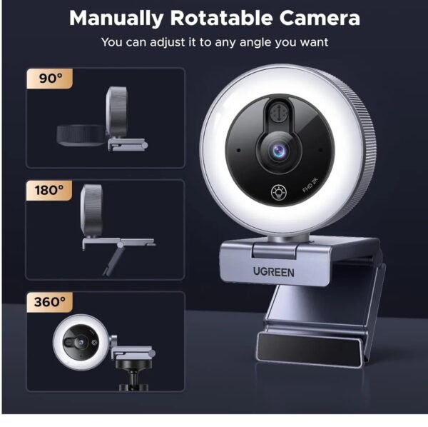 UGREEN 65857 2K USB Webcam with Ring Light
