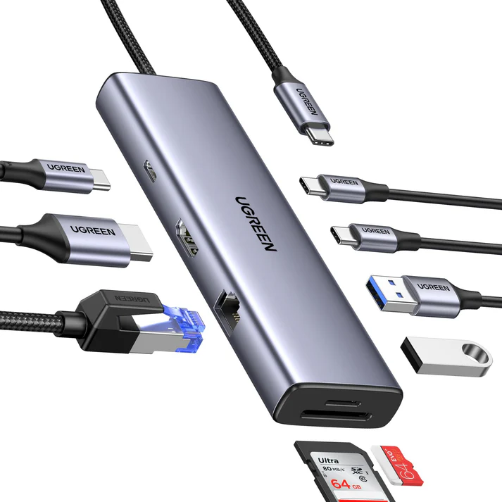 UGREEN 15375 USB-C to 2*USB3.0+2*USB-C+HDMI+RJ45+SD&TF +PD port Converter